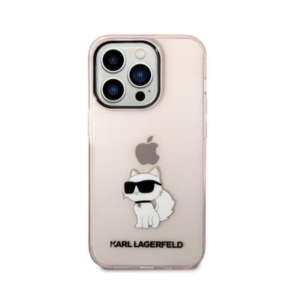 Karl Lagerfeld iPhone 14 Pro Max Choupette - Transparent rosa, baksida av polykarbonat
