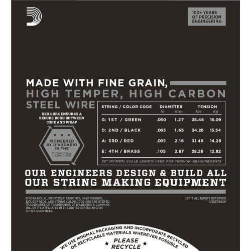 D'Addario D'Addario Tejplindade ETB92M Nylonbelagda bassträngar, Medium, 50-105, Medium Strings