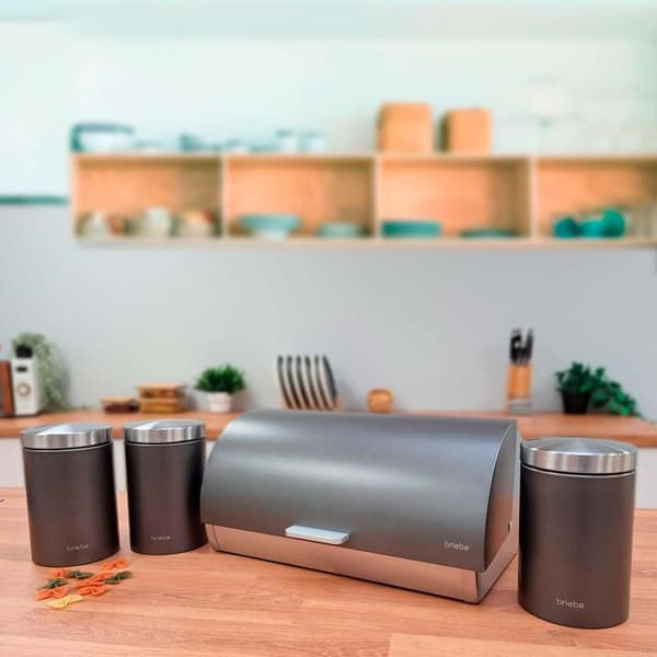 Set Brödbox + 3 Kökboxar, Förvaring, Rostfritt Stål Briebe BB1161 Grå/Inox
