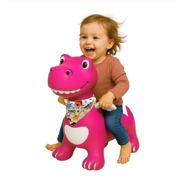 Rosa hoppande djur Dino med pump HoppyDoo