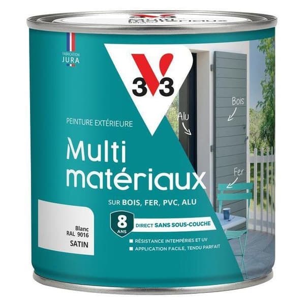 Utomhusfärg Multi-material - Vit RAL 9016 - Satin - V33 - 0,5L