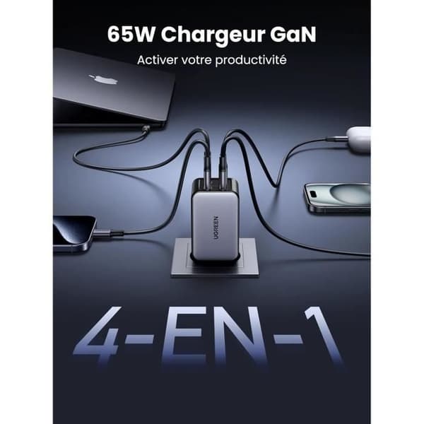 USB-C-laddare - UGREEN - Nexode - 65W - 4 portar - GaNInfinity