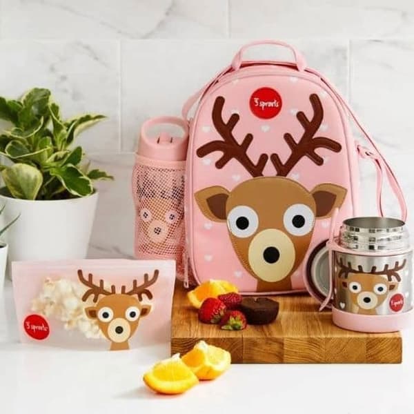 3 Sprouts Lunchbox med avdelningar "Älg" rosa - 3 avdelningar, lätta handtag