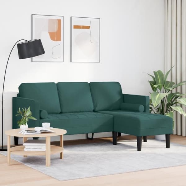 Soffa L - 160 cm - Mörkgrön tyg - 3 platser - Moderne design