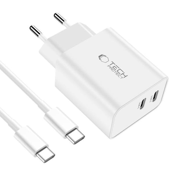 Väggladdare C35W 2x USB-C med USB-C-kabel 35 W - Vit