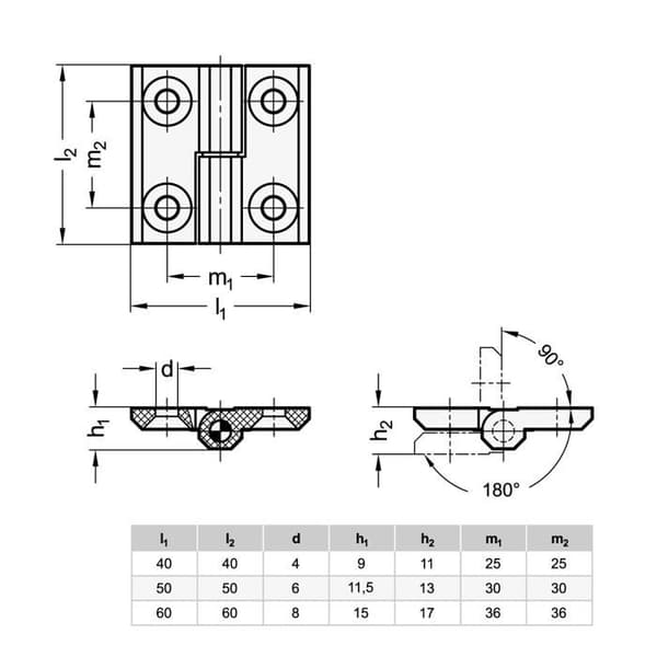 Fästelement Ganter normelement - GN 337.1-50-50-6-A-2-SW
