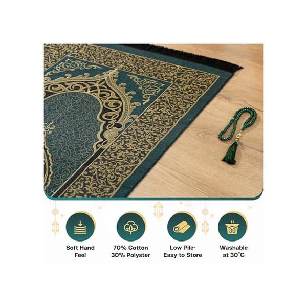 Bönematta - SUMELA - PrayerRug0001 - Grön - Fällbar - 99 pärlor ingår