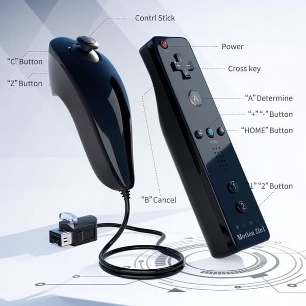 Spelkontroll - TechKen - 2 stycken Wii-kontroller med Nunchuck - Bluetooth - Vibration - Kompatibel med Wii