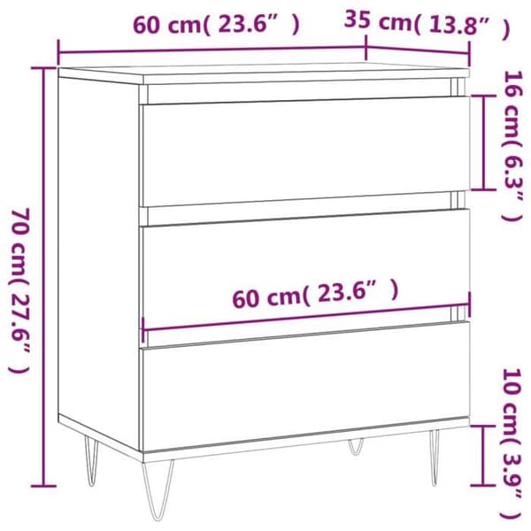 vidaXL Buffé Vit 60x35x70 cm Ingenjörsträ 827180