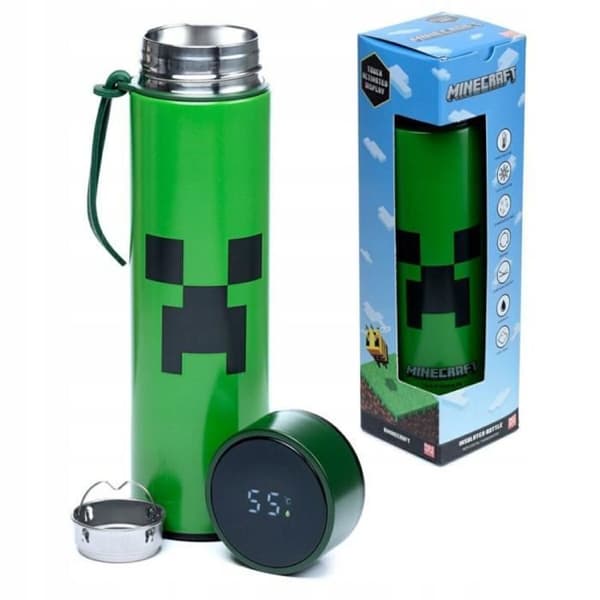 Isolerad Gourde - Puckator - Minecraft Creeper - Rostfritt Stål - 450ml - Digital Termometer