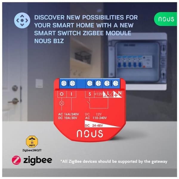 Nous B1Z ZigBee Smart Switch Modul (1 kanal, ingen energimätning)