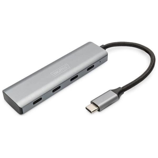 USB-C-hub 4 portar - DIGITUS - Aluminium - 5 Gbps - Plug & Play - Mörkgrå