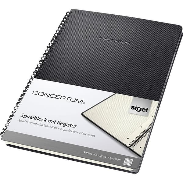 Spiral Notebook - SIGEL - CO840 - A4 - Svart - 80 ark - 5 register