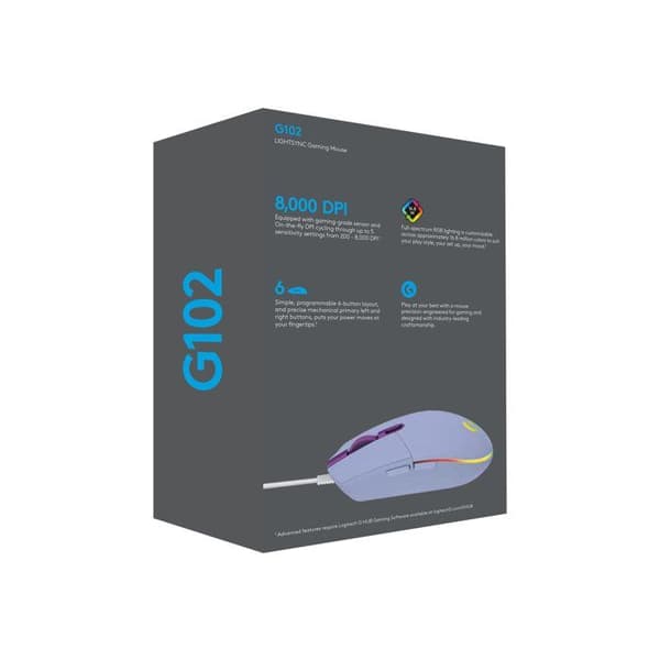 Spelmus - Logitech - G G102 - 8000 dpi - Lightsync - 6 knappar - Lila