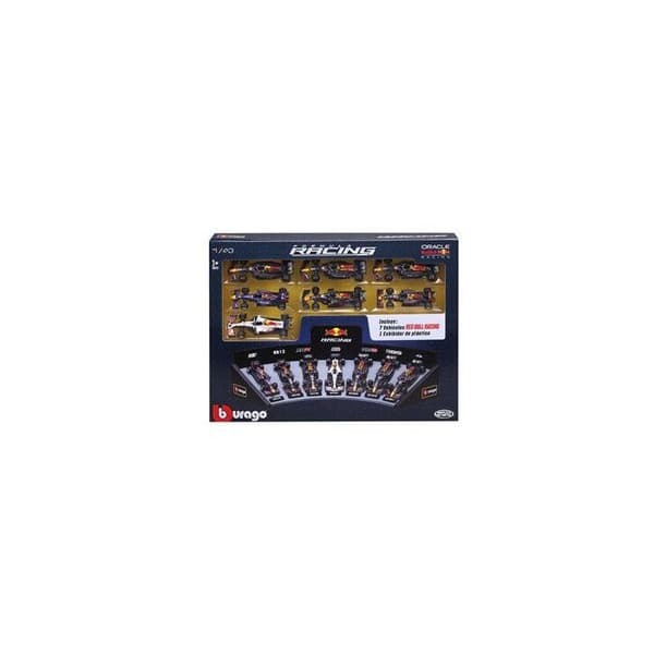 Pack med 7 Bburago Formule 1 Red Bull 1/43 fordon med en display