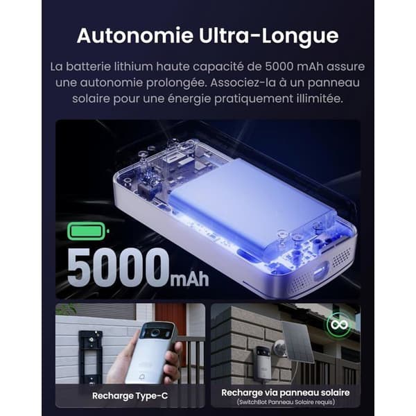 Videodörrklocka - SWITCHBOT - 2K - Skärm 4,3" - Batteri 5000 mAh - Tvåvägsljud