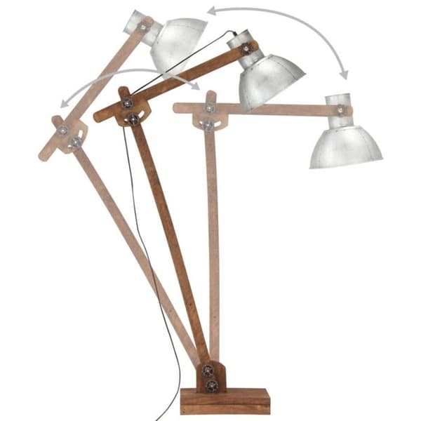 vidaXL Golvlampa Silver Mangoträ Massivt E27 320579