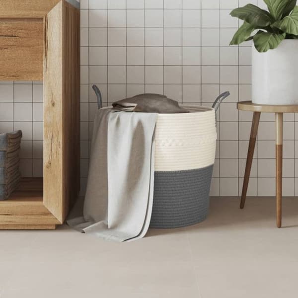 Grå och vit förvaringskorg Ø43x38 cm bomull