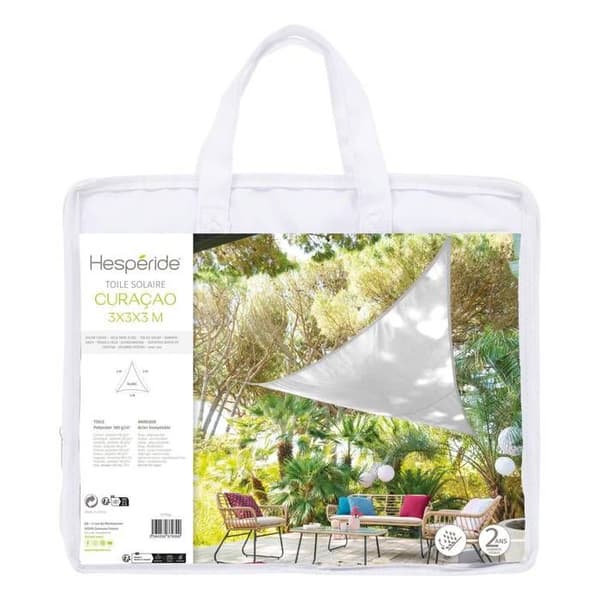 Triangulärt solskydd "Curacao" vit 3x3x3m i polyester - Hespéride