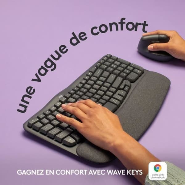 Tangentbord - Trådlöst - Logitech - Wave Keys - AZERTY - Ergonomisk - Handledsstöd