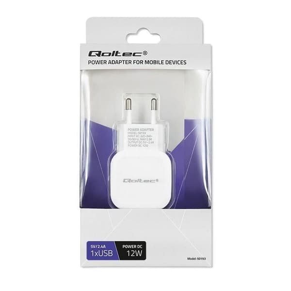 Qoltec Laddare 12W 5V 2,4A USB Vit - 5901878501932