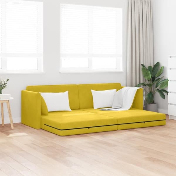 Sängsoffa på golvet 2 i 1 Gul 213x144x60 cm Sammet