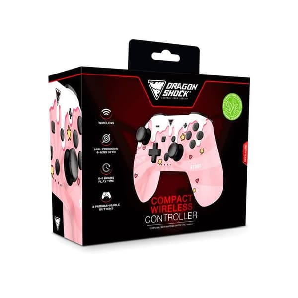 DragonShock - POPTOP COMPACT BT - Kompakt trådlös Bluetooth-kontroll Sweet Pink kompatibel med Nintendo Switch - Switch Lite - Switch