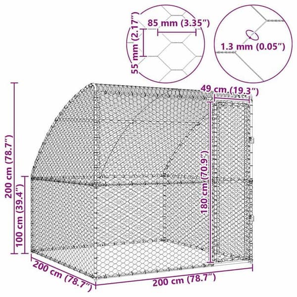 Galvaniserat stålbur - vidaXL - 200x200x200 cm - Silver - Låsbart låssystem - Nätak