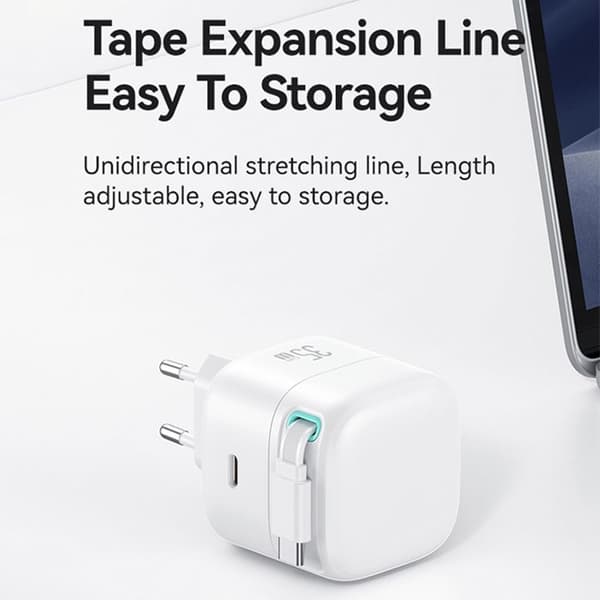 USB-C-laddare - USAMS - US-CC202 - 35W - Fällbar kabel - Vit