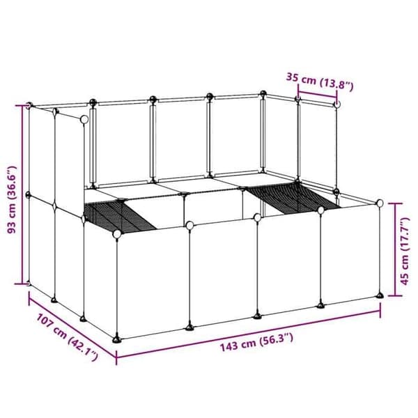 vidaXL-bur för smådjur Transparent 143x107x93 cm PP och stål 340570