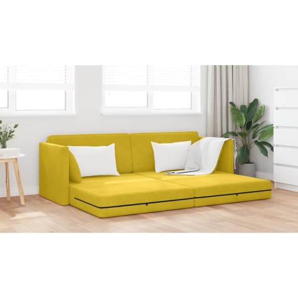 Sängsoffa på golvet 2 i 1 Gul 213x144x60 cm Sammet