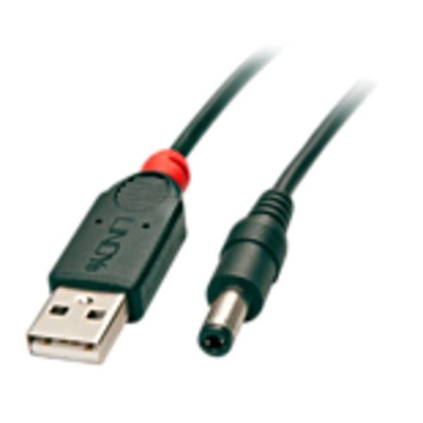USB A hankontakt strömadapter - LINDY - DC 5,5/2,1 han - 5 volt - Svart - 1 styck