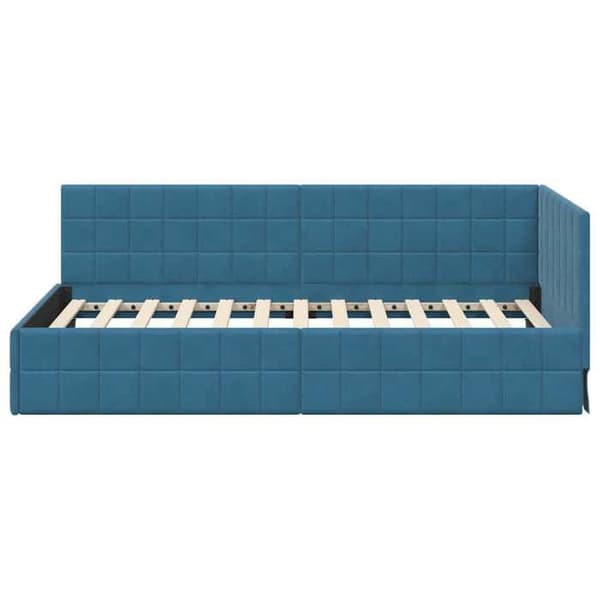 vidaXL Hörnsängram Blå 90 cm x 200 cm Sammet 42016387