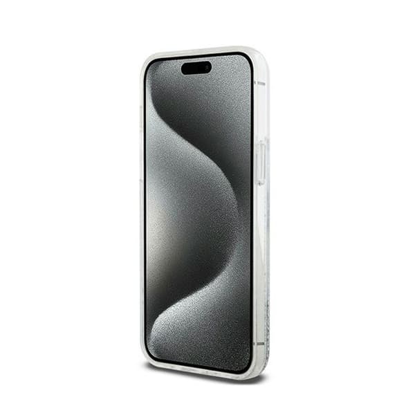 Mobilskal - DKNY - iPhone 15 Pro - Vit - Flytande glitter - Mjuk