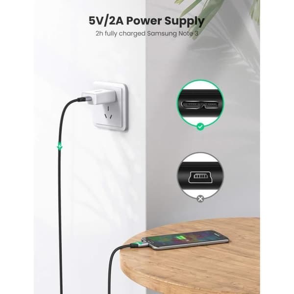 USB 3.0-kabel - UGREEN - A till Micro B - 0,5 m - Flätad nylon - 5 Gbps - Laddning 2A