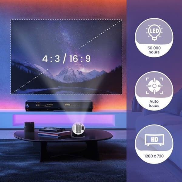 Projektor - KIANO - Vision Relax - Android 11 - HD 1280x720 - Wi‑Fi & Bluetooth 5.0