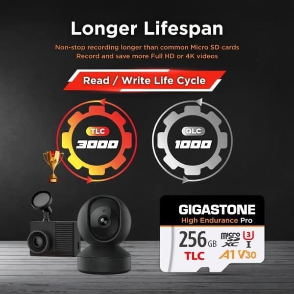 Micro SD-kort - GIGASTONE - 256 Go - Hastighet 100 Mo/s - Hög uthållighet - 5 års garanti