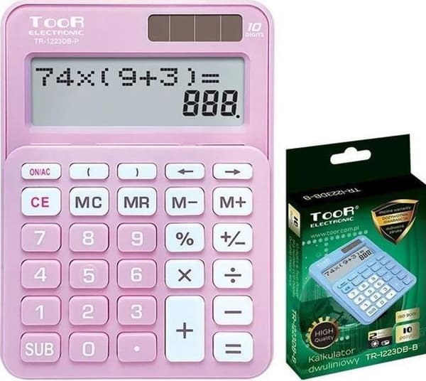 Räknare - Toor elektronisk - Rosa - Solcell - 10 siffror