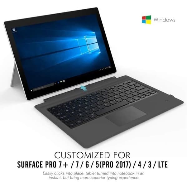 Trådlöst Bluetooth-tangentbord MoKo för Microsoft Surface Pro 7 Plus/Pro 7/Pro 6/Pro 5/Pro 4/Pro 3, Grå
