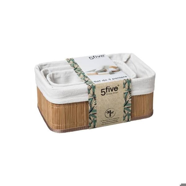 3 korgar "Vannerie" vit tyg bambu - 5 fem enkelt smart