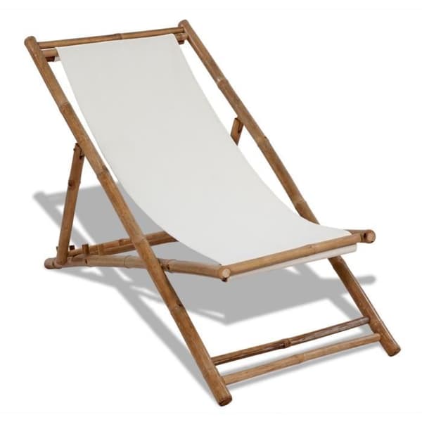 Terrassstol i bambu och canvas - Vit - 112 x 60 x 75 cm