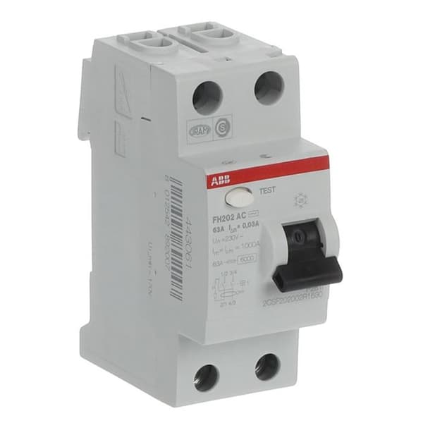 Differentialbrytare - ABB - 30MA-63A - 2 moduler - Skydd av kretsar i badrum - 230V AC