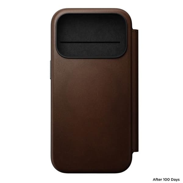 Läderfodral Folio - NOMAD - iPhone 17 Pro - Brun - Magnetiskt Skydd - Inbyggt Stöd