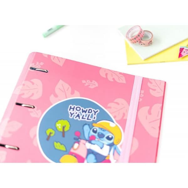 Pärm - Disney - Stitch - 4 ringar - Rosa - A4 - Hård kartong