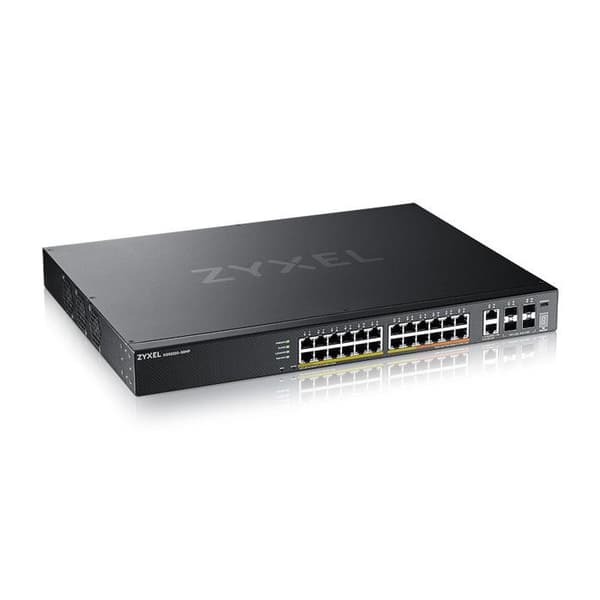 Switch - ZYXEL - 24-PORT GBE L3 ÅTKOMST POE+ - 6 10G UPLINK - Centraliserad hantering - Stacking