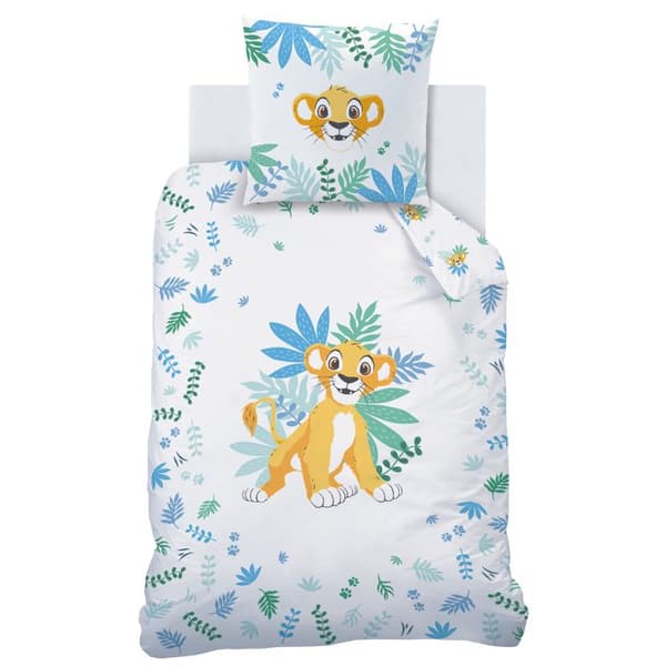 Barnsängkläder 100% Bomull - DISNEY LEJONKUNGEN SIMBA - Vit - 140x200+63x63cm