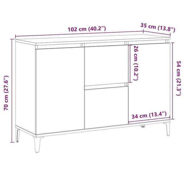 vidaXL Buffé ek hantverk 102x35x70 cm ingenjörsträ 856487