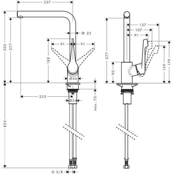 hansgrohe Cento L engrepps köksblandare, 1 jet, krom, 14802000