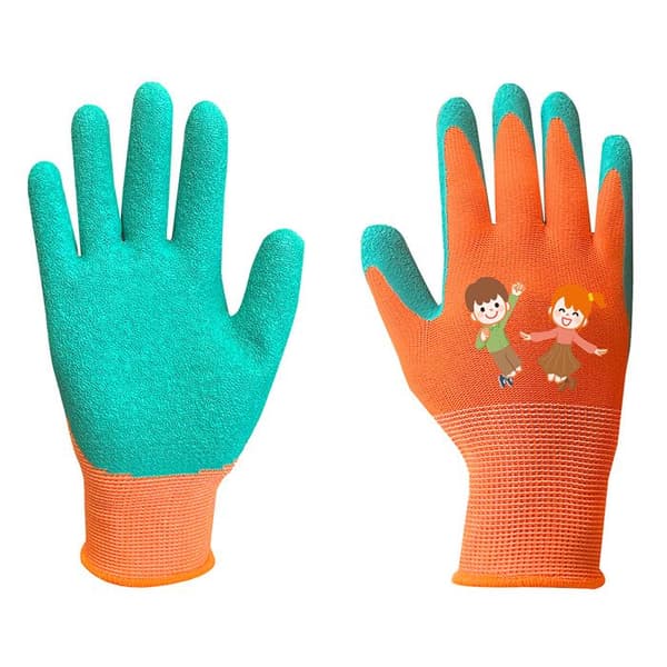Arbetsvantar för barn, polyester belagd med latex (krinklad), storlek 4