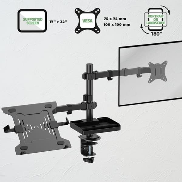 Monitorkonsol - ADVANCE - XtendMounts Flex - Svart - Rörlig arm - Max belastning 9 kg